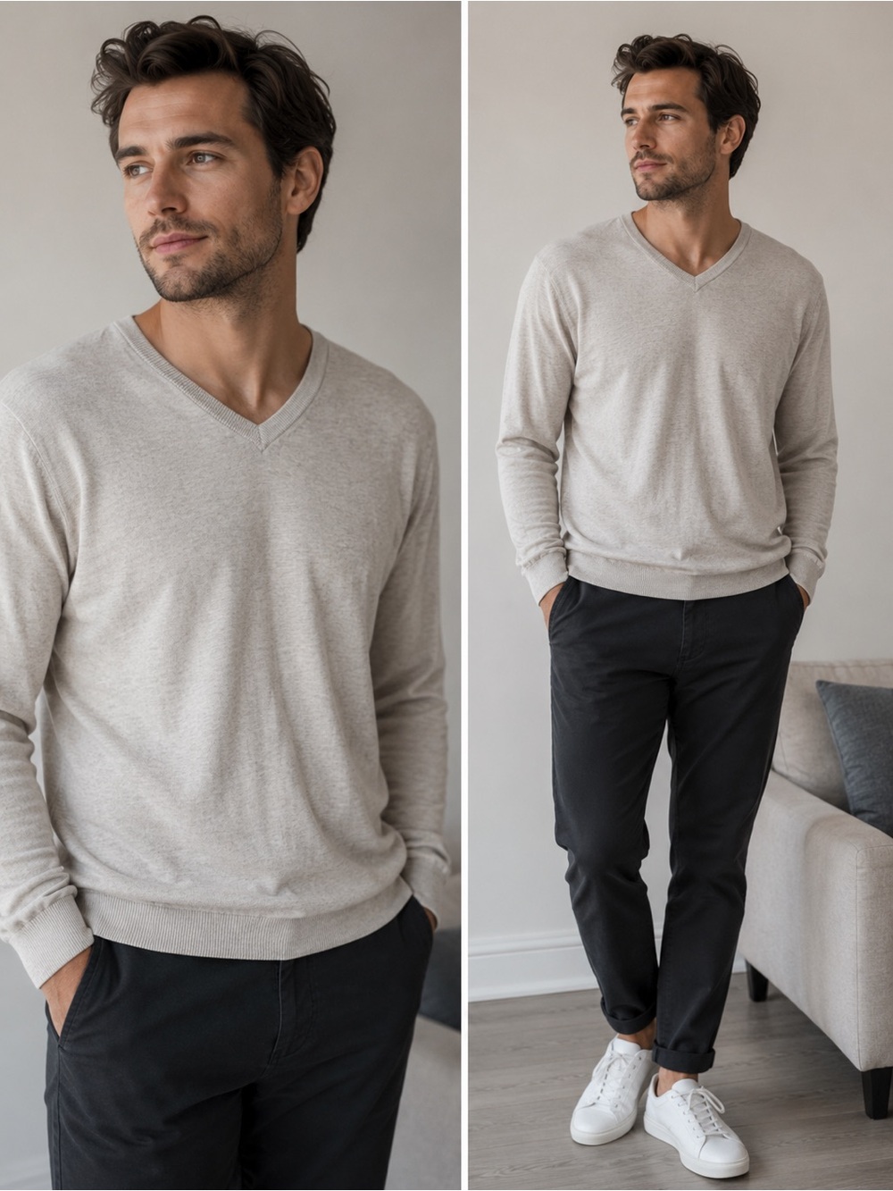 BROOKS BROTHERS Supima cotton v neck sweater oatmeal sz L